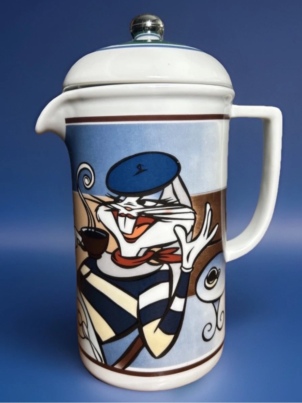 RARE Vtg 1995 Warner Bros. Studios BUGS BUNNY Graphic Ceramic French Press Set